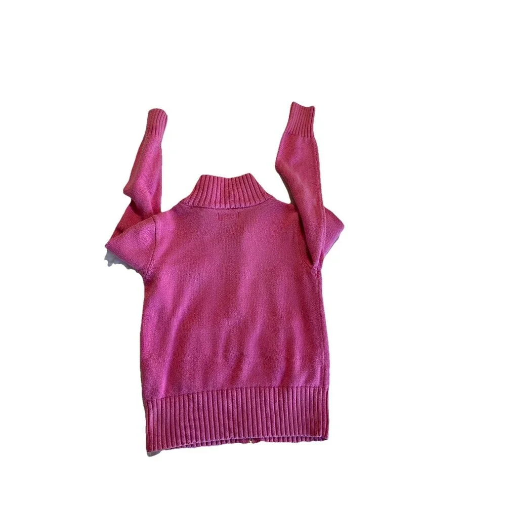 Ralph Lauren Girls Pink Full Zip Sweater Size M Rib Knit Collar Preppy